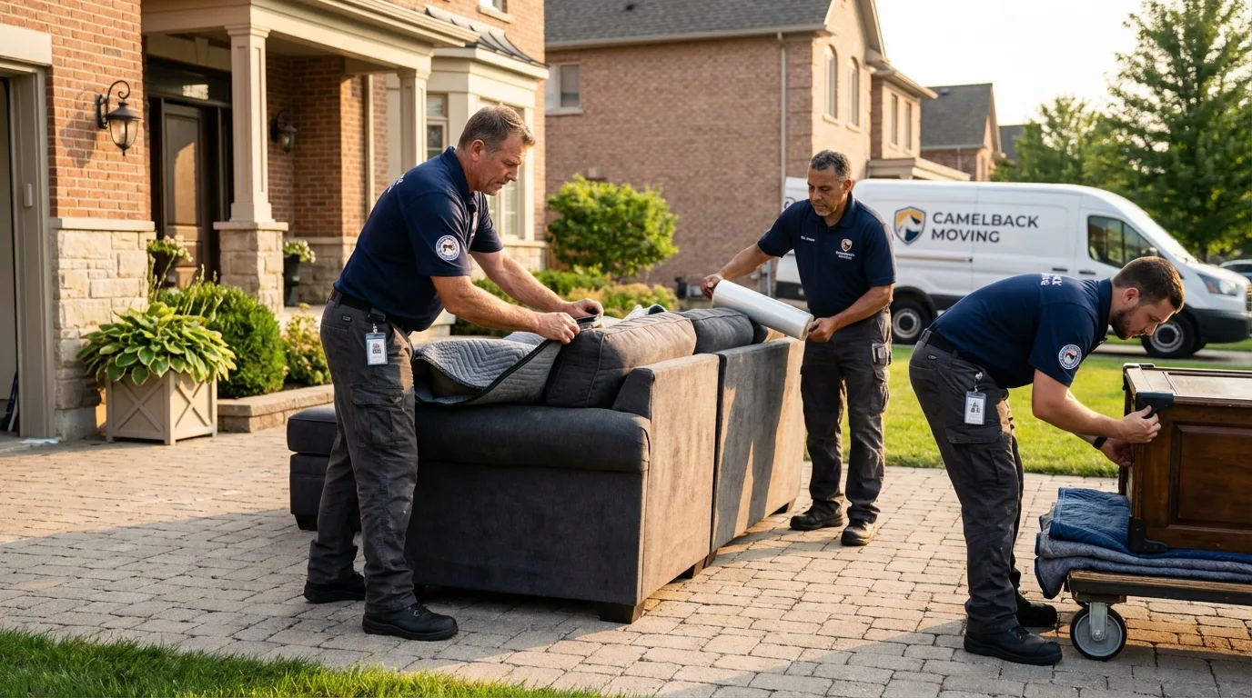 Large estate moving crew wrapping furniture in New Sharon, IA