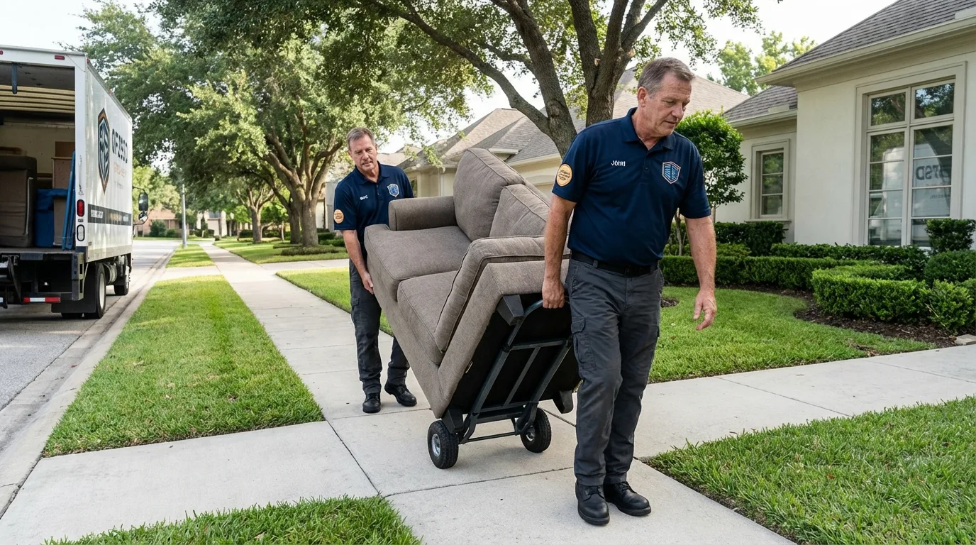 Local residential moving crew loading furniture in New Sharon, IA